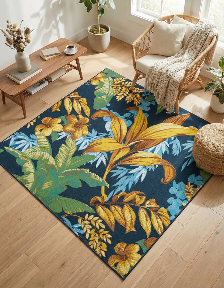 Detail image of 6' x 6' Washable Botanical Indoor / Outdoor Square Rug