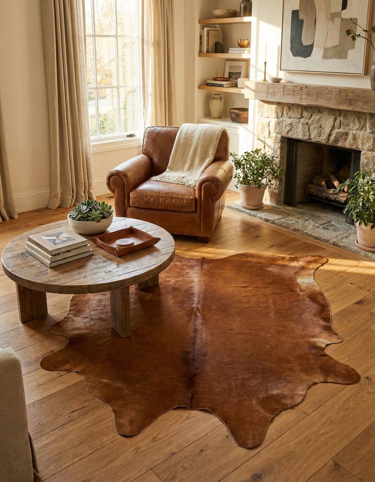 Detail image of 4' 10 x 5' 2 Cowhide Leather Square Rug