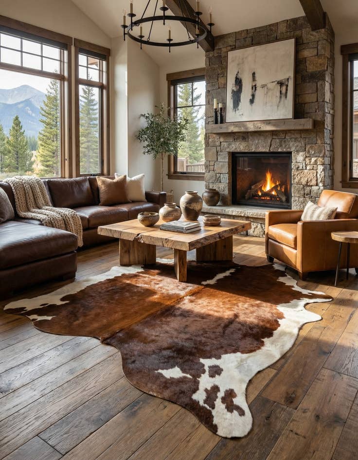 Detail image of 7' 1 x 7' 4 Cowhide Leather Square Rug