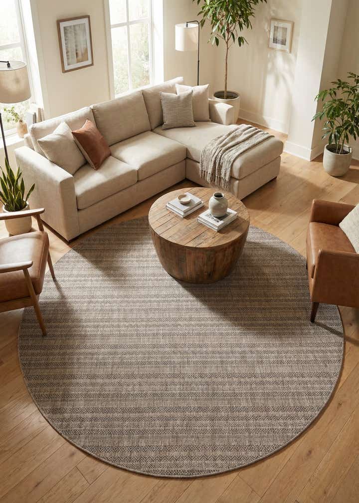 10' x 10' Easy-Clean Striped Indoor / Outdoor Round Rug
