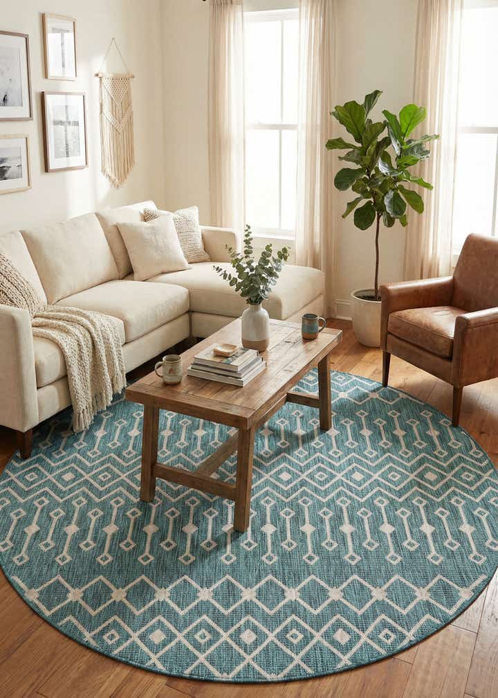 7' 10 x 7' 10 Easy-Clean Trellis Indoor / Outdoor Round Rug
