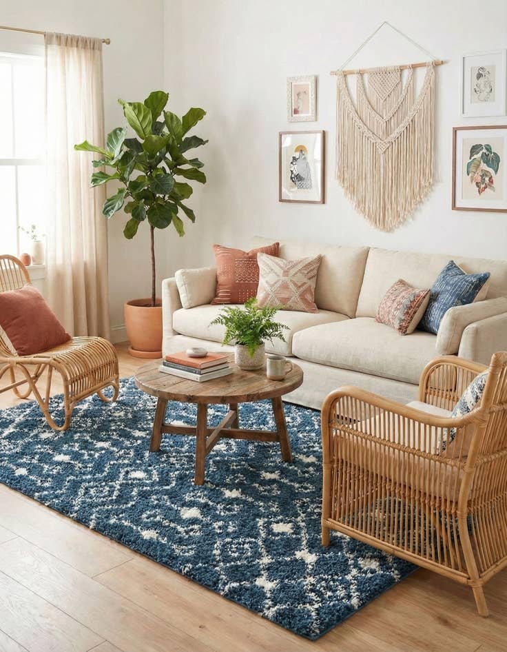 Detail image of 5' 3 x 8' Moroccan Trellis Shag Rug