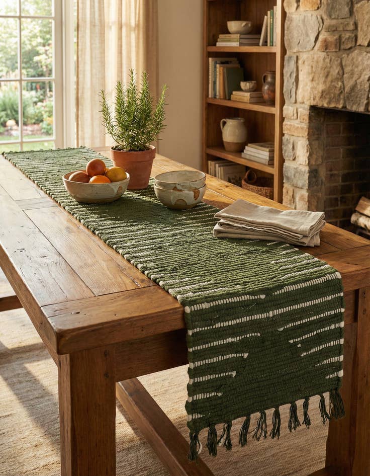 Detail image of 1' 2 x 4' 1  Hand Woven Chindi Cotton Table Runner Rug