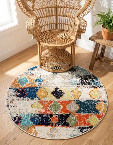 3' 3 x 3' 3 Washable Vivid Round Rug