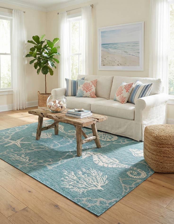 Detail image of 5' 3 x 7' Easy-Clean Coastal Indoor / Outdoor Rug