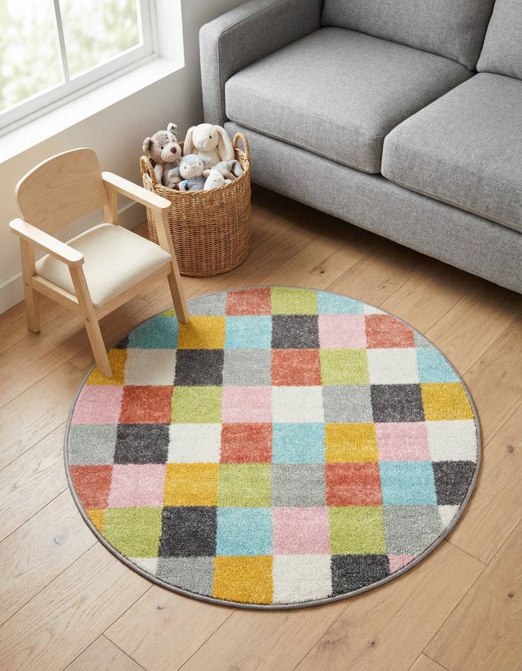 Detail image of 3' 3 x 3' 3 Checkered Whimsy Kids Round Rug