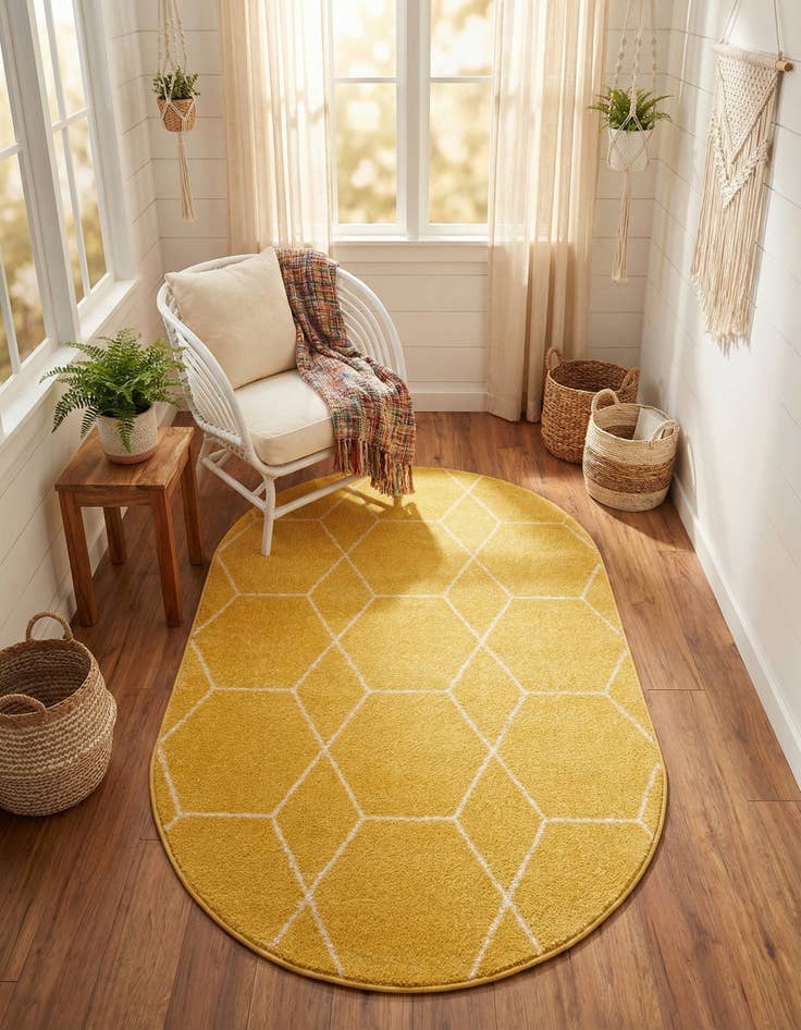 Detail image of 3' x 5' 3 Lattice Frieze Oval Rug