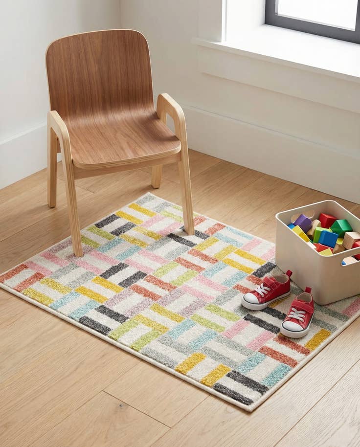 Detail image of 2' 2 x 3' Checkered Whimsy Kids Rug