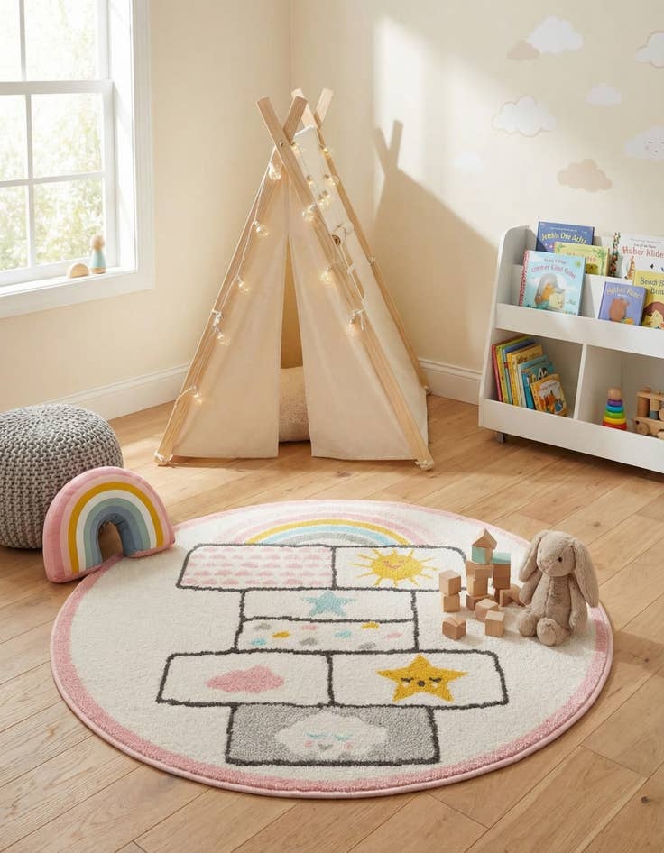 Detail image of 3' 3 x 3' 3 Hopscotch Whimsy Kids Round Rug