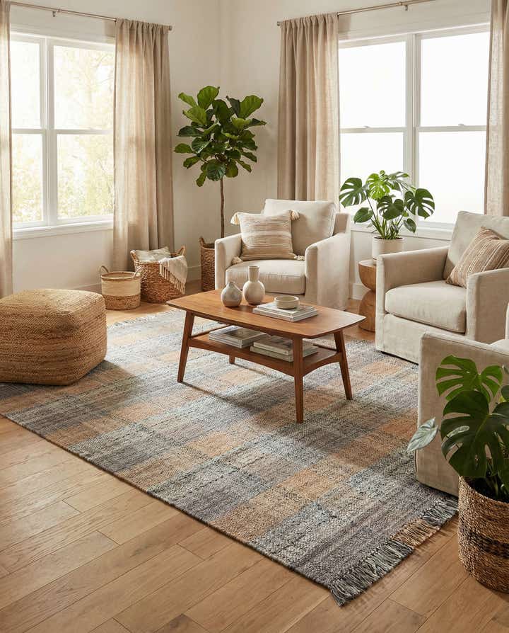 7' 10 x 10' Easy-Clean Eco Plaid Washable Indoor / Outdoor Rug