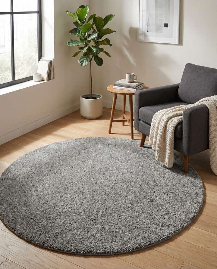 6' x 6' Solid Frieze Round Rug