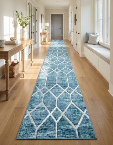 Blue Lattice Trellis Runner Rug