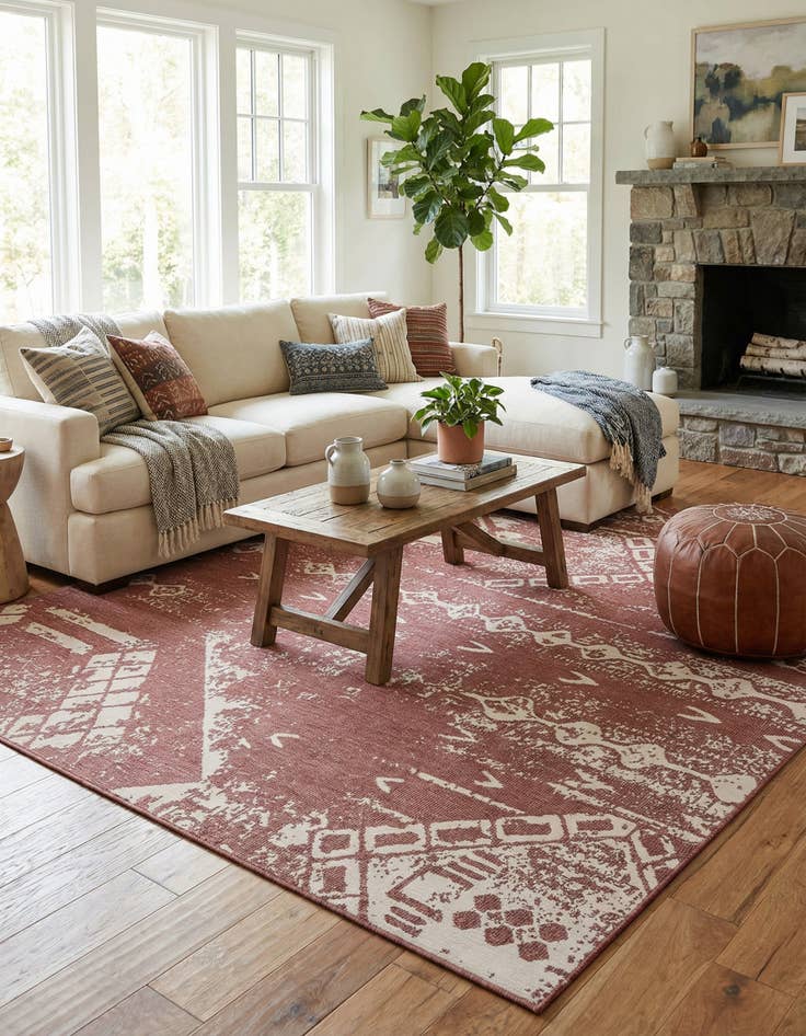 Detail image of 13' x 13'  Washable Bohemian Indoor / Outdoor Square Rug