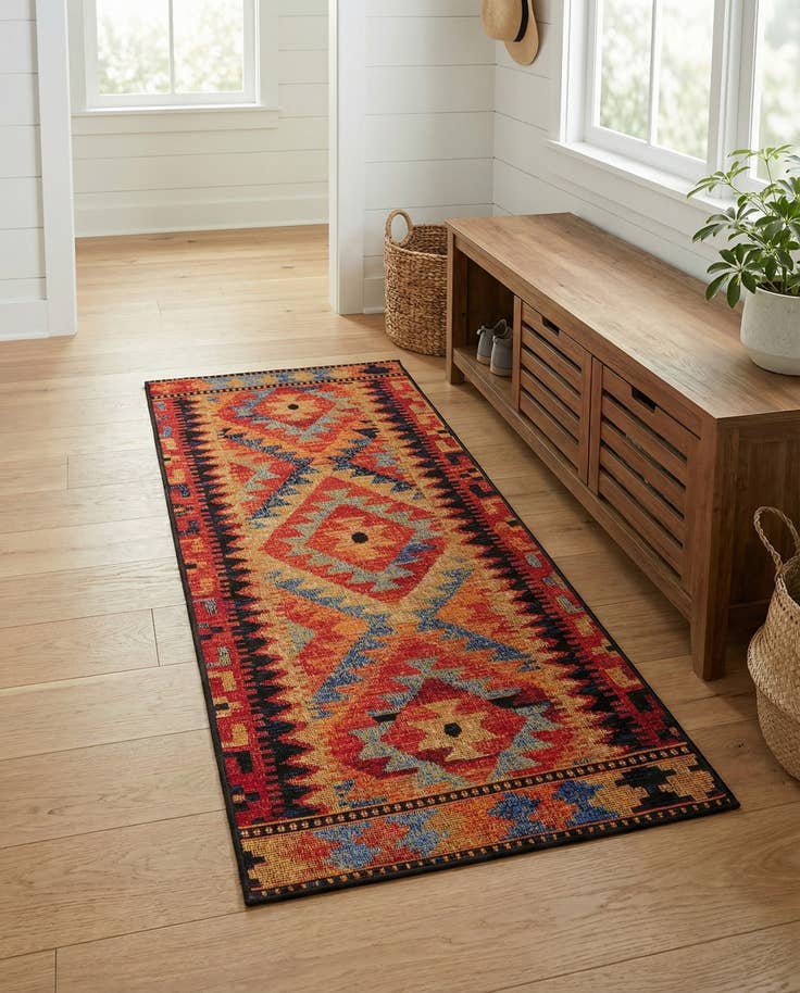Detail image of 2' x 4' Easy-Clean Tribal Indoor / Outdoor Runner Rug