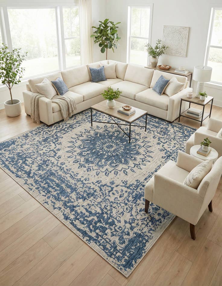 Detail image of 10' x 10'  Washable Traditional Indoor / Outdoor Square Rug