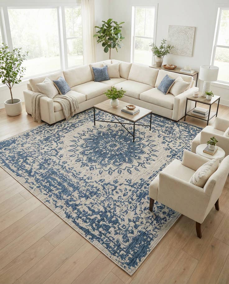 Detail image of 10' x 10' Easy-Clean Traditional Indoor / Outdoor Square Rug