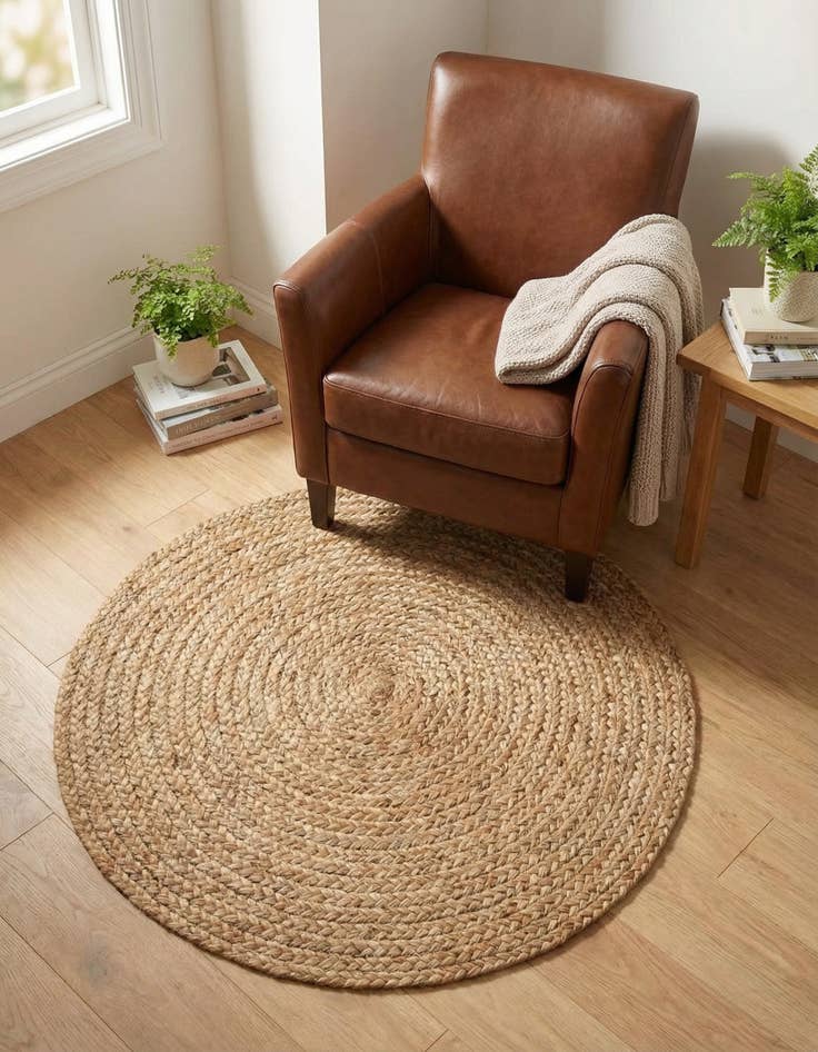 Detail image of 3' x 3'  Hand Braided Jute Round Rug