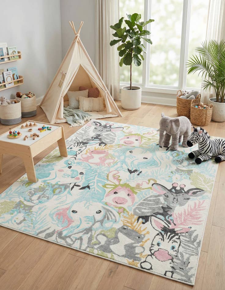 Detail image of 7' 10 x 10' Animals Whimsy Kids Rug