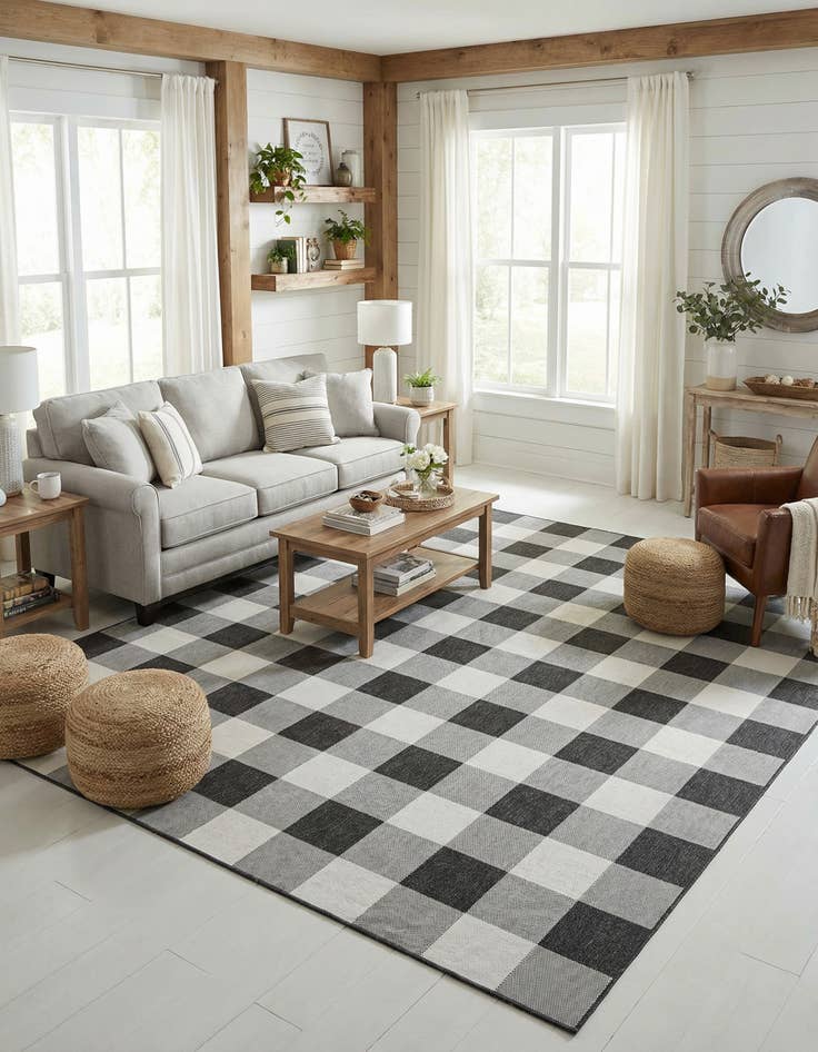 Detail image of  10' x 10'  Washable Checkered Indoor / Outdoor Square Rug