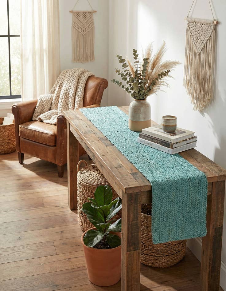 Detail image of 1' 2 x 8'  Hand Braided Jute Table Runner Rug