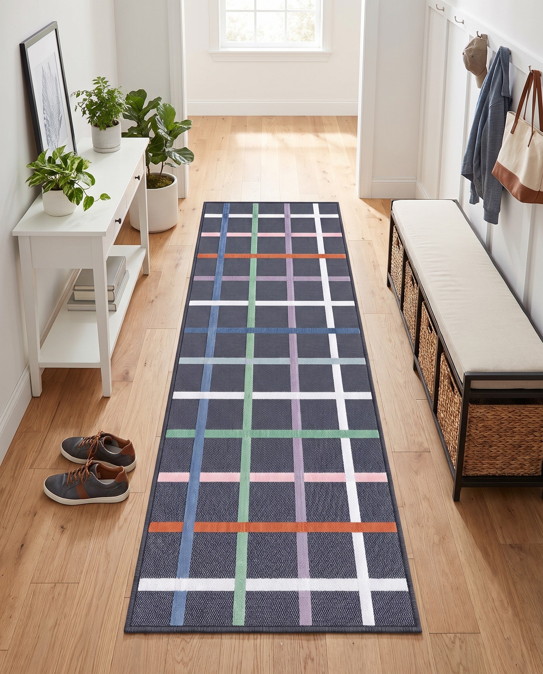 65cm x 185cm Easy-Clean Checkered Indoor / Outdoor Runner Rug