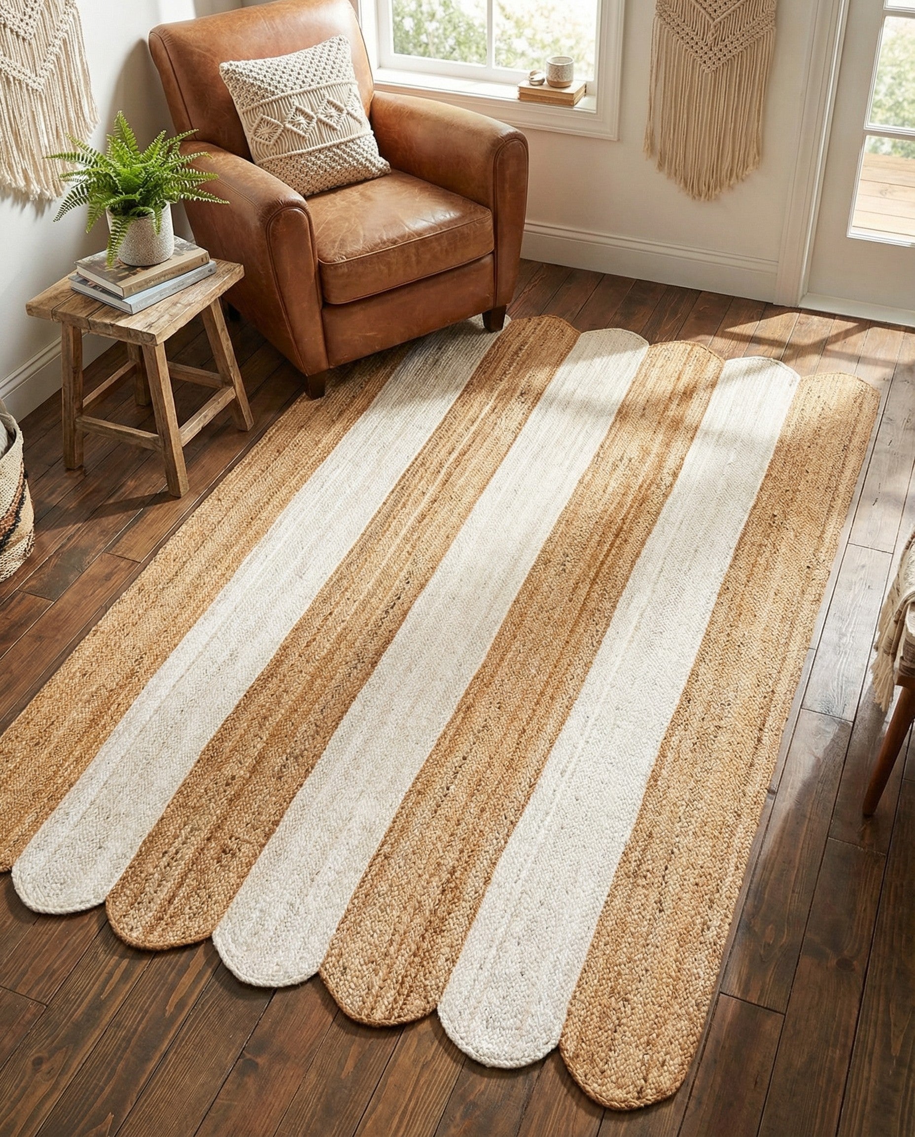5' 1 x 8' Handmade Scallop Braided Jute Rug