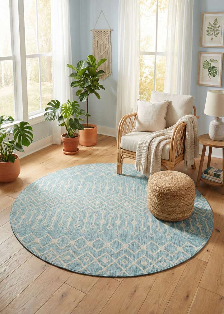 7' 10 x 7' 10 Easy-Clean Trellis Indoor / Outdoor Round Rug