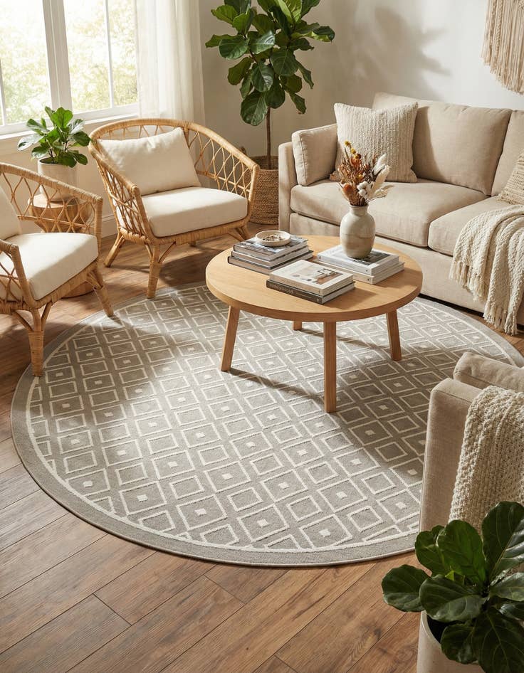 Detail image of 7' x 7' Washable Lattice Indoor / Outdoor Round Rug
