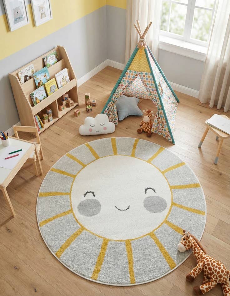 Detail image of 4' 1 x 4' 1 Sun Whimsy Kids Round Rug