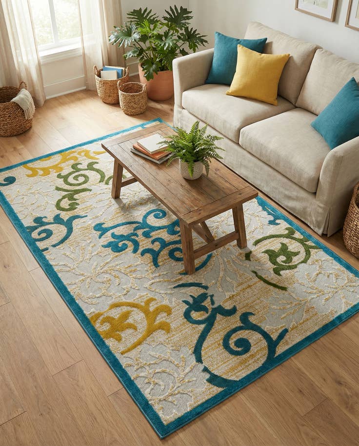 Detail image of 5' x 8' Easy-Clean Botanical Indoor / Outdoor Rug