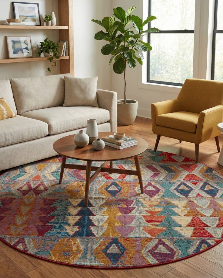Detail image of 7' x 7' Easy-Clean Modern Indoor / Outdoor Round Rug