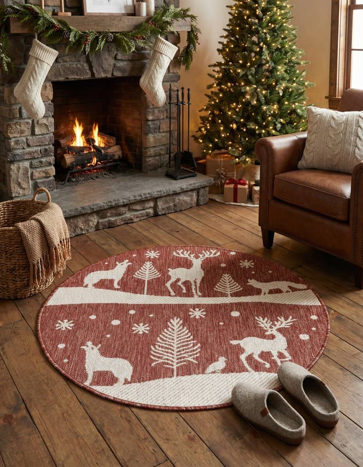 Detail image of 3' x 3' Easy-Clean Holiday Indoor / Outdoor Round Rug
