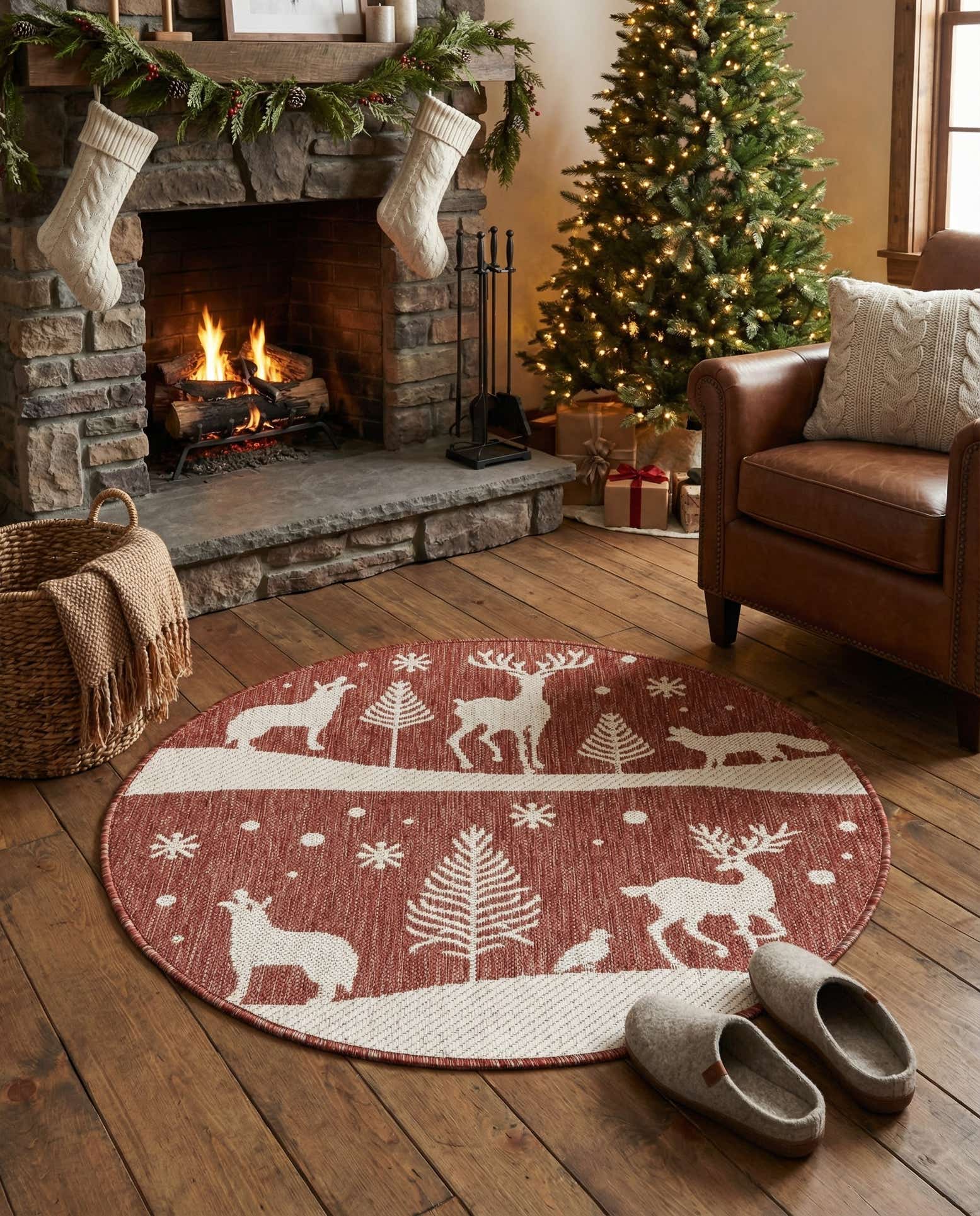 3' x 3' Easy-Clean Holiday Indoor / Outdoor Round Rug