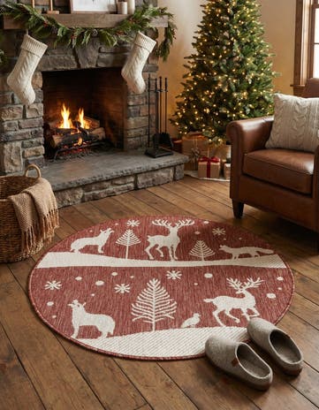 3' x 3' Easy-Clean Holiday Indoor / Outdoor Round Rug