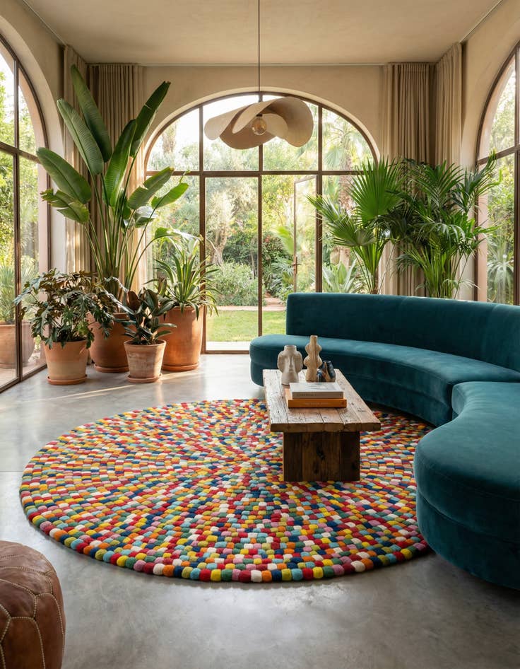 Detail image of 10' x 10' Felt Ball Wool Round Rug