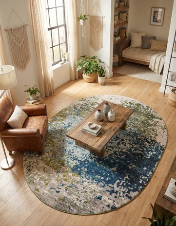 Blue Washable Hyacinth Oval Rug