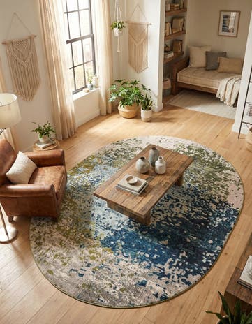 Blue Washable Hyacinth Oval Rug