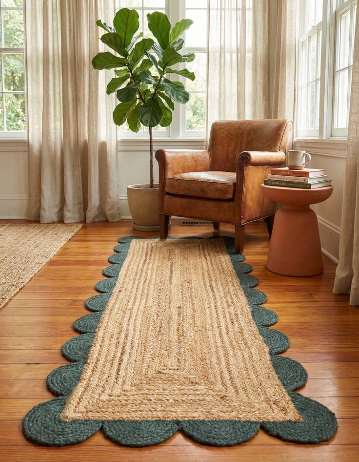 Detail image of 2' x 5' 1  Hand Scallop Braided Jute Runner Rug