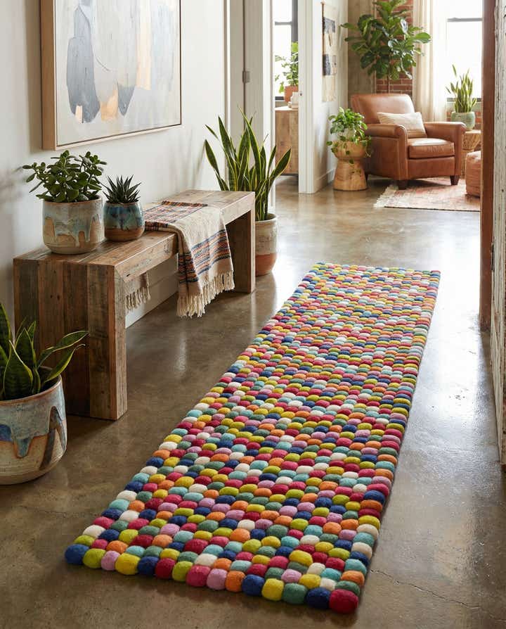 2' x 8' Felt Ball Wool Runner Rug