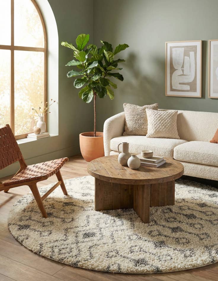 Detail image of 7' 10 x 7' 10 Moroccan Trellis Shag Round Rug