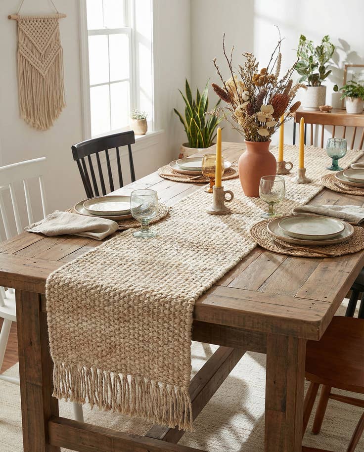 Detail image of 1' 2 x 10' Hand Woven Chunky Jute Table Runner Rug