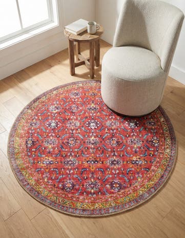 Red Washable Timeless Round Rug