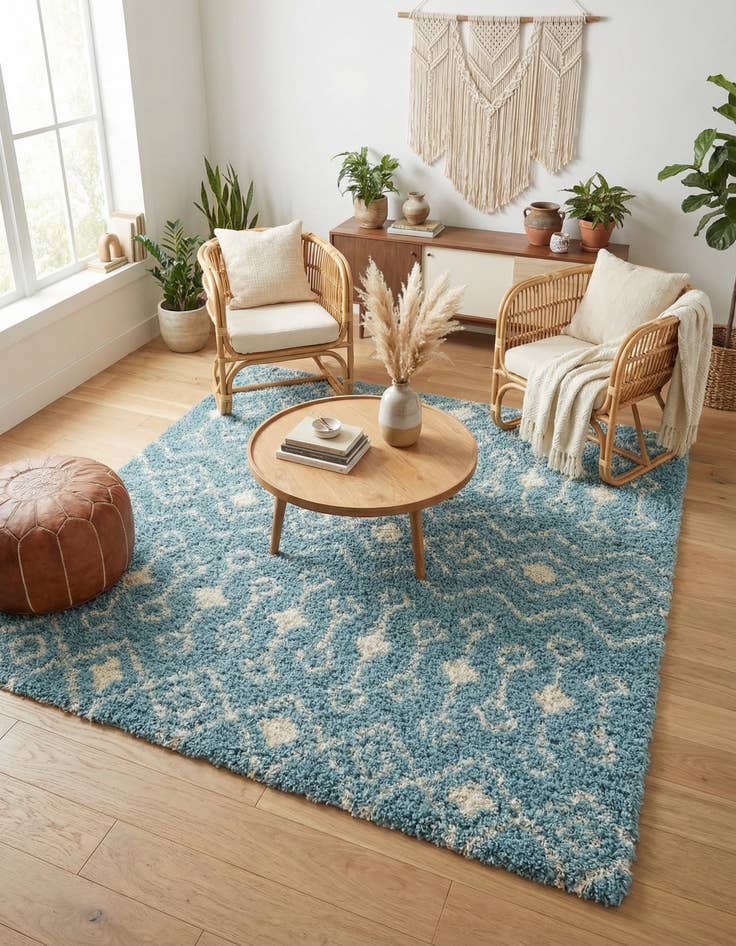 Detail image of 6' x 6' Moroccan Trellis Shag Square Rug