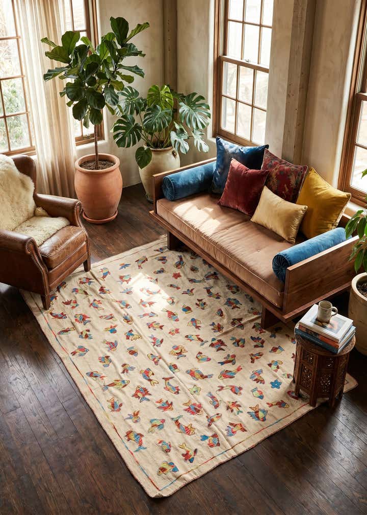 6' x 7' 7 Hand Woven Kilim Suzani Wool Square Rug