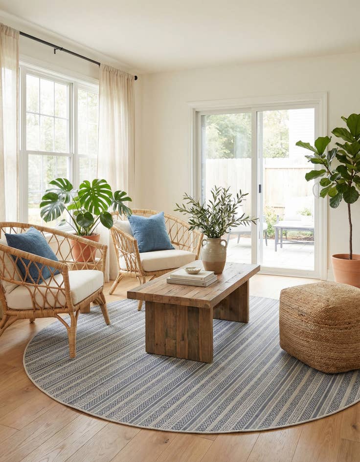 Detail image of 10' x 10'  Washable Striped Indoor / Outdoor Round Rug