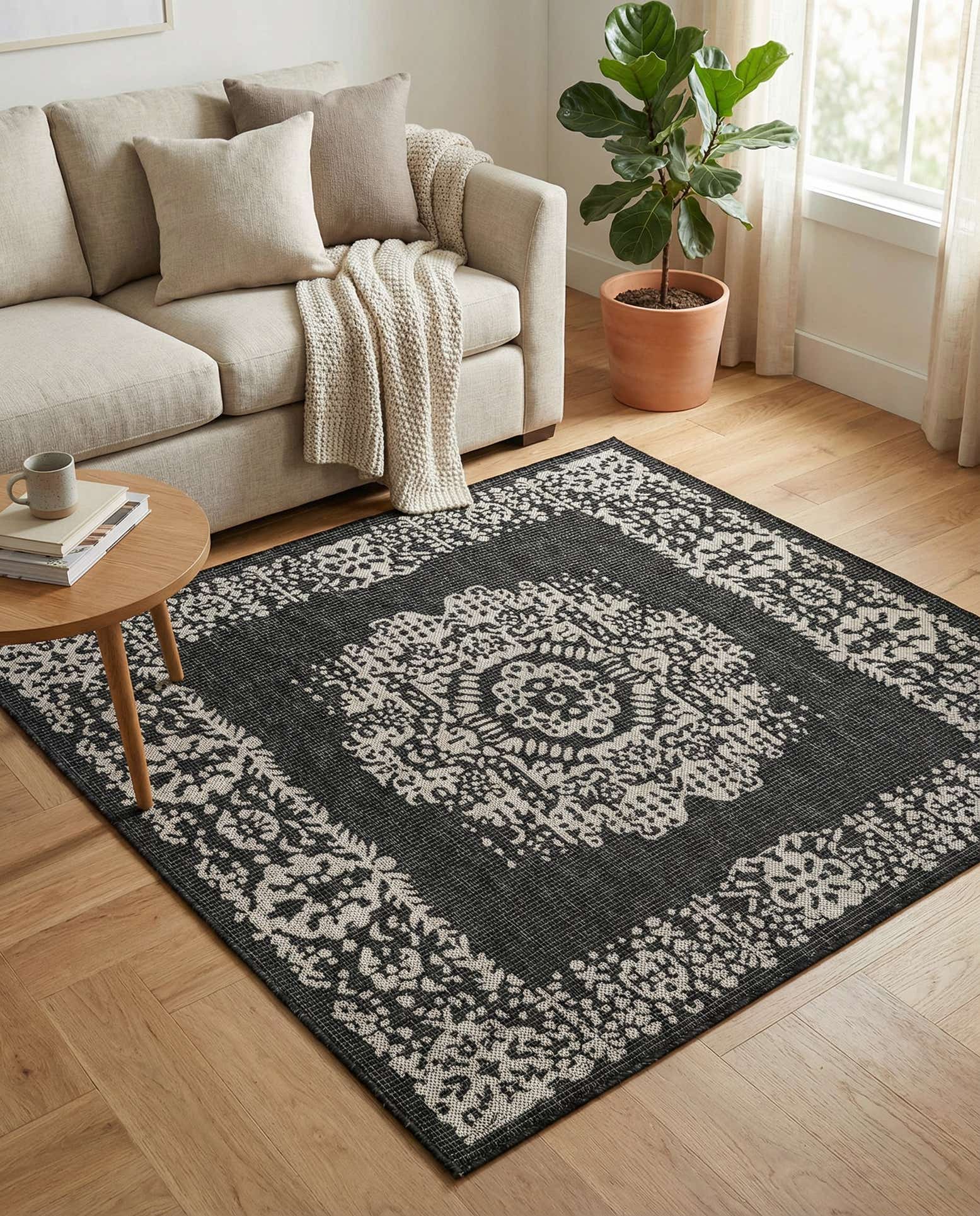 5' 3 x 5' 3 Easy-Clean Traditional Indoor / Outdoor Square Rug