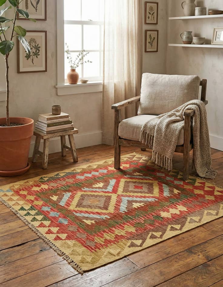 Detail image of 3' 1 x 3' 6 Hand Woven Kilim Maymana Wool Square Rug