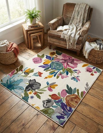 Ivory Blossom Square Rug