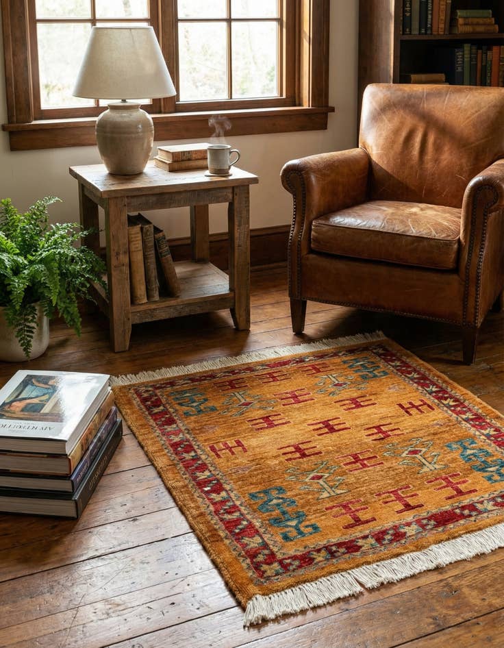 Detail image of 2' 8 x 3' Hand Knotted Ziegler Wool Square Rug