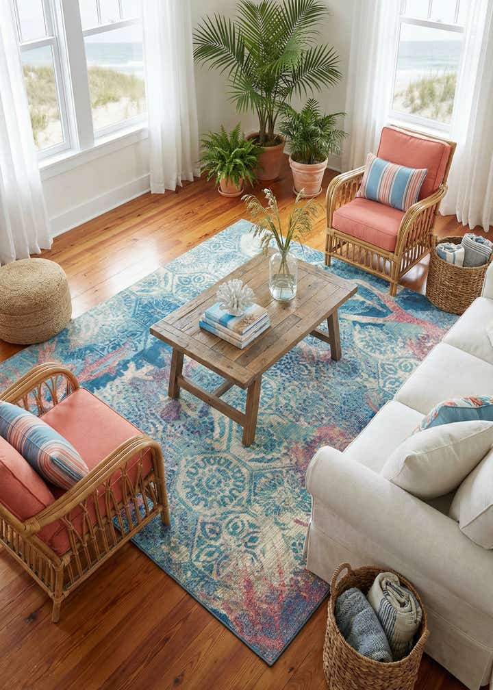 7' 10 x 7' 10 Easy-Clean Coastal Indoor / Outdoor Square Rug